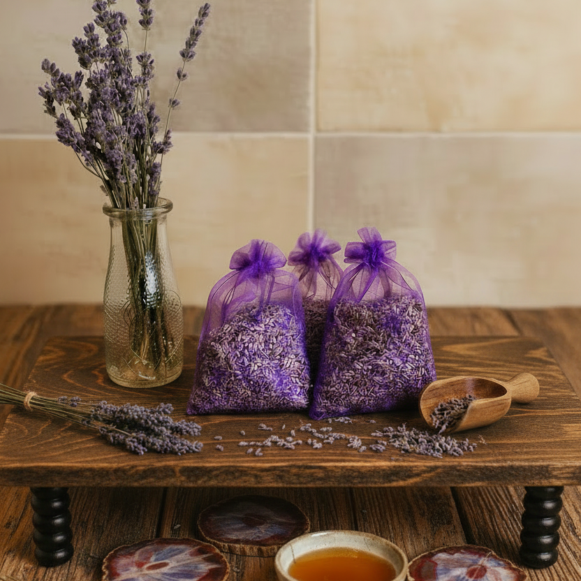 Lavender Sachets - With Petrified Wood